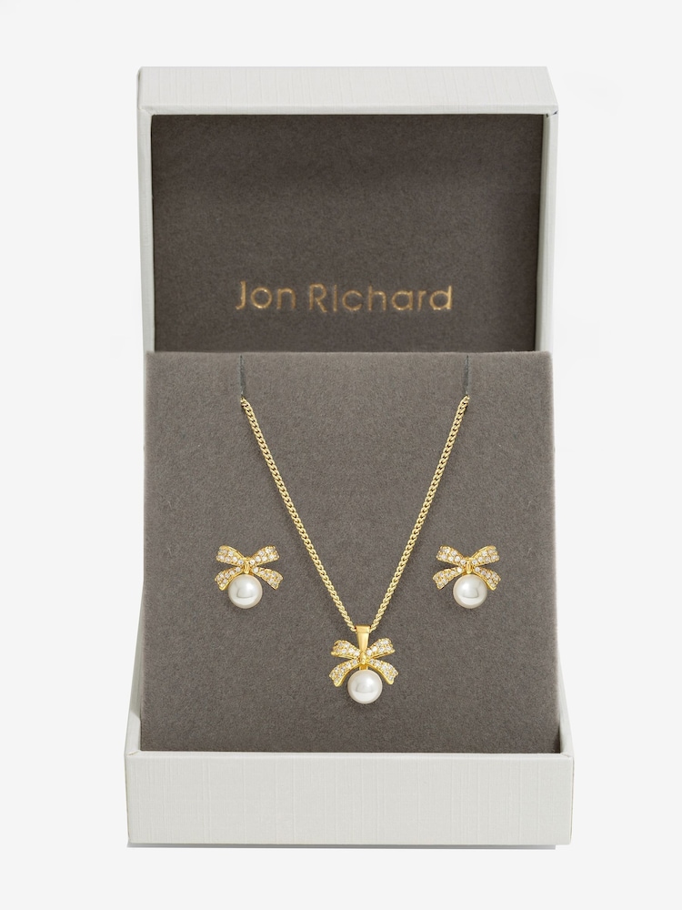 Jon Richard Silver Tone Cubic Zirconia Pearl Bow Set - Image 1 of 4