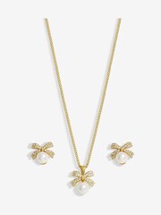 Jon Richard Silver Tone Cubic Zirconia Pearl Bow Set - Image 2 of 4