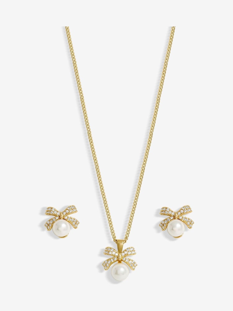 Jon Richard Silver Tone Cubic Zirconia Pearl Bow Set - Image 2 of 4