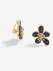 Jon Richard Gold Tone Enamel Floral Clip Earrings - Image 1 of 3
