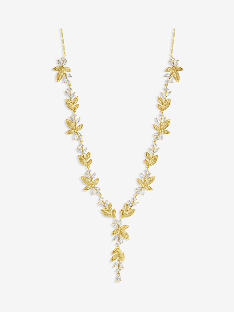 Jon Richard Gold Tone Cubic Zirconia Leaf Print Necklace - Image 1 of 5