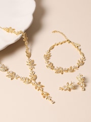 Jon Richard Gold Tone Cubic Zirconia Leaf Print Necklace - Image 2 of 5