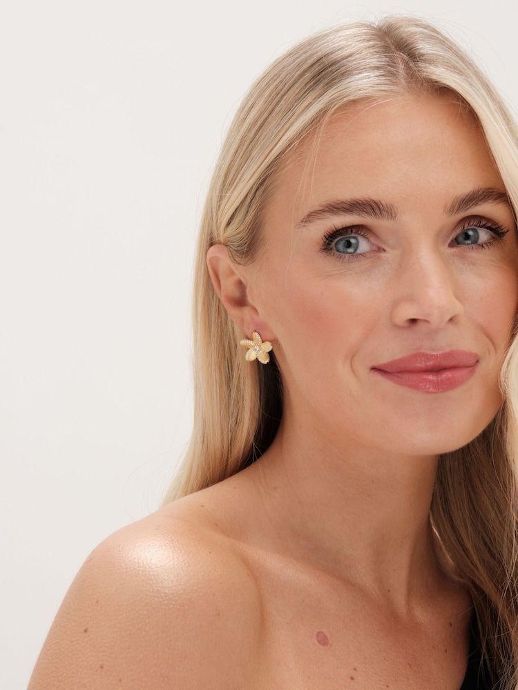 Jon Richard Gold Tone Satin Floral Earrings - Image 2 of 3