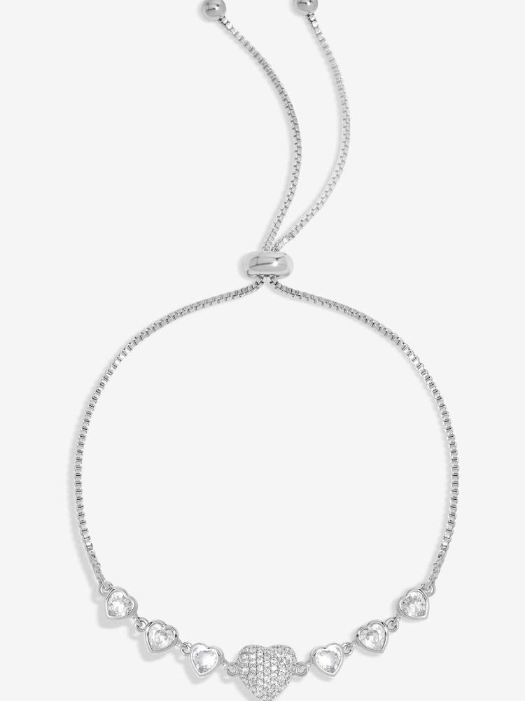 Jon Richard Silver Tone Cubic Zirconia Micro Pave Heart Toggle Gift Boxed Bracelet - Image 1 of 2