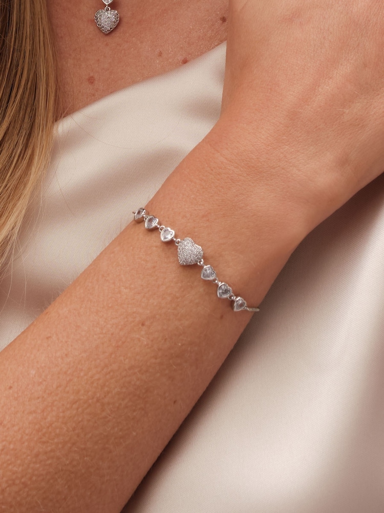 Jon Richard Silver Tone Cubic Zirconia Micro Pave Heart Toggle Gift Boxed Bracelet - Image 2 of 2
