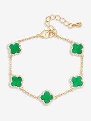 Jon Richard Gold Tone Cubic Zirconia Malachite Clover Bracelet - Image 1 of 3