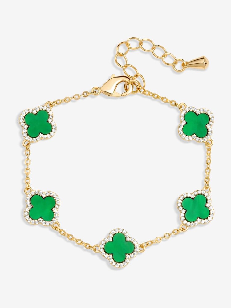 Jon Richard Gold Tone Cubic Zirconia Malachite Clover Bracelet - Image 1 of 3