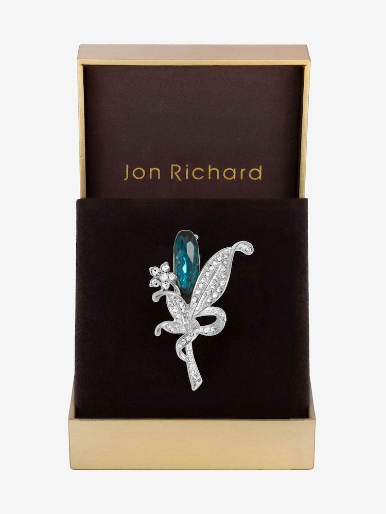 Jon Richard Silver Tone Blue Floral Gift Boxed Brooch - Image 1 of 4