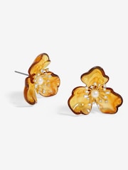 Jon Richard Gold Tone Flower Resin Earrings - Image 1 of 3