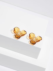 Jon Richard Gold Tone Flower Resin Earrings - Image 2 of 3