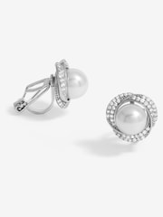 Jon Richard Silver Tone Cubic Zirconia Pearl Clip Earrings - Image 1 of 3