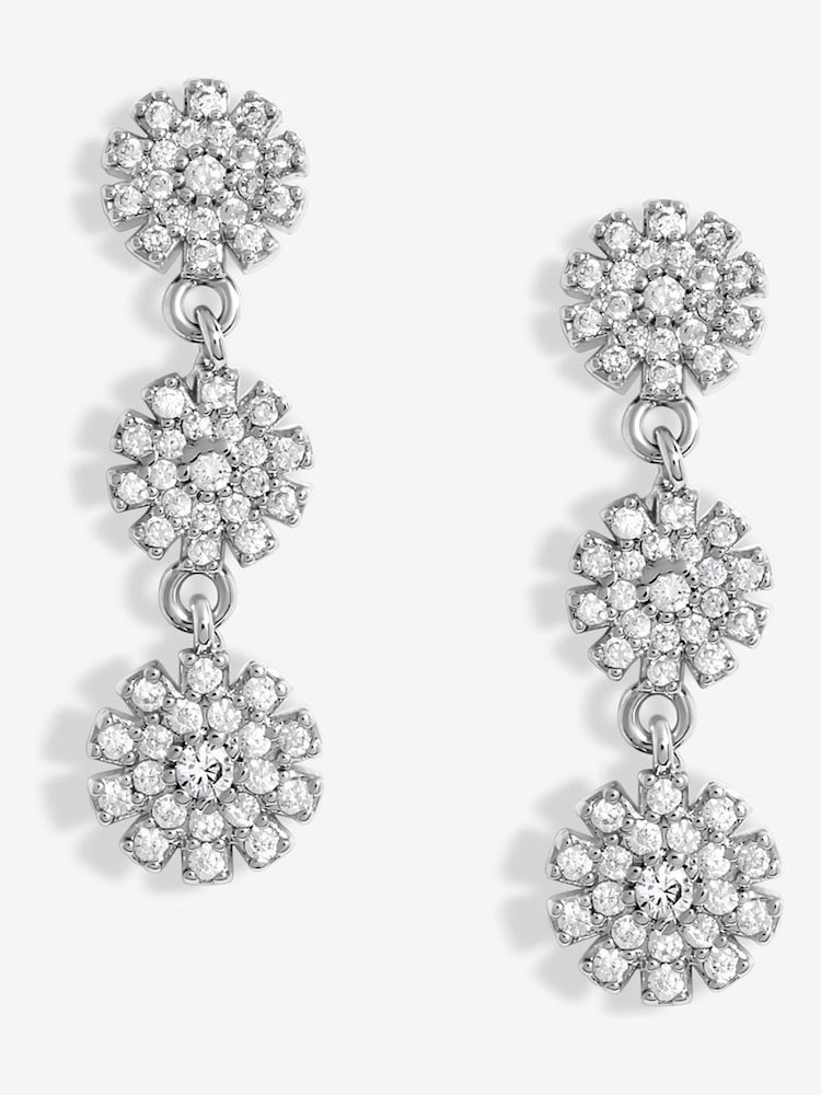Jon Richard Cubic Zirconia Mini Flower Drop Earrings - Imagen 1 de 2