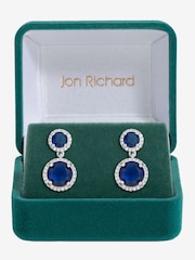 Jon Richard Silver Tone Sapphire Double Halo Earrings - Image 1 of 4