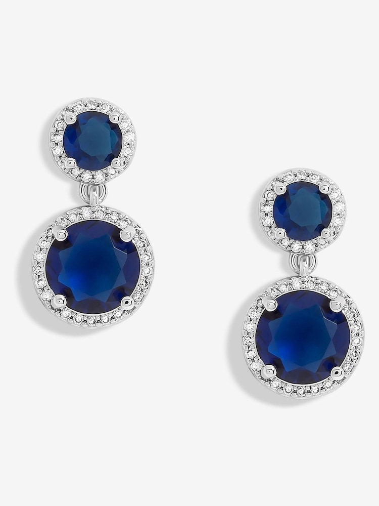 Jon Richard Silver Tone Sapphire Double Halo Earrings - Image 2 of 4