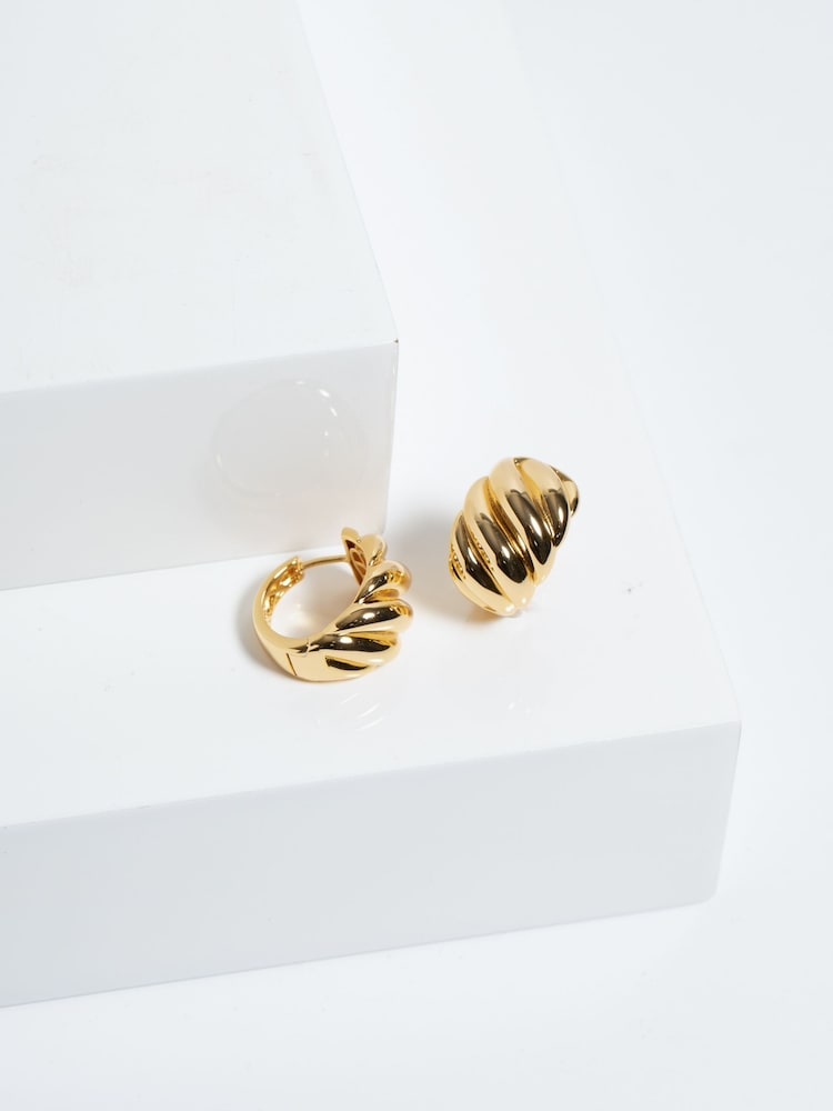 Jon Richard Gold Tone Large Ridge Hoops Earrings - Image 2 of 3