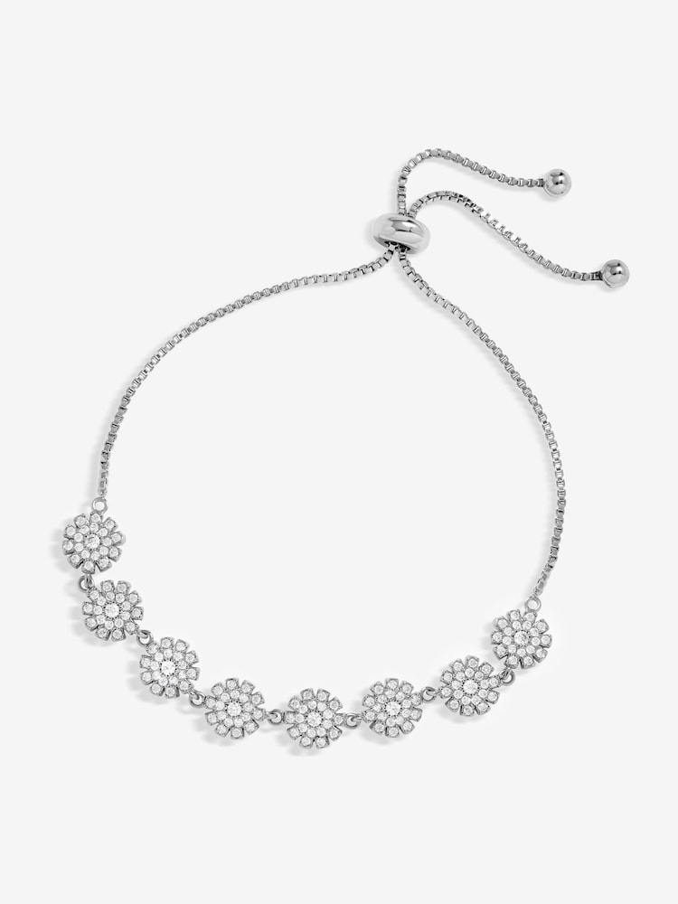 Jon Richard Silver Tone Cubic Zirconia Mini Flower Toggle Bracelet - Image 1 of 2