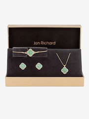 Jon Richard Gold Tone Green Clover Trio Set - Image 1 of 3