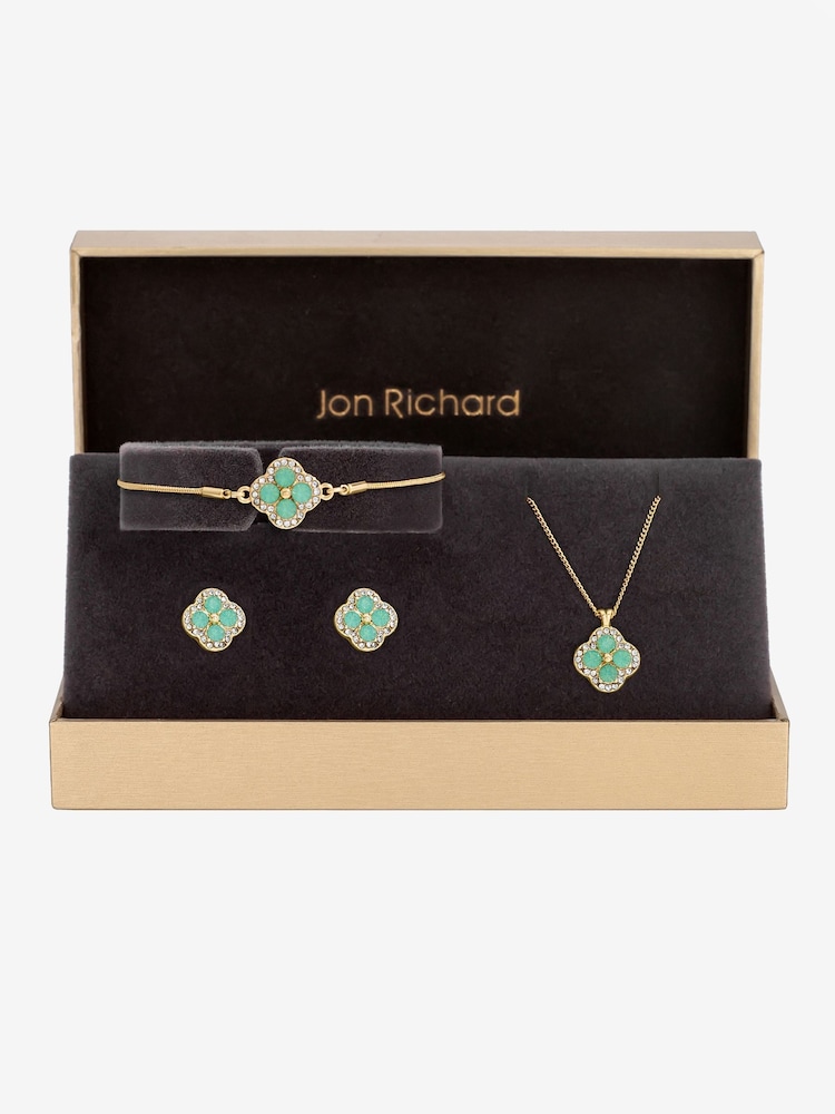 Jon Richard Gold Tone Green Clover Trio Set - Image 1 of 3