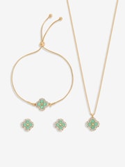 Jon Richard Gold Tone Green Clover Trio Set - Image 2 of 3