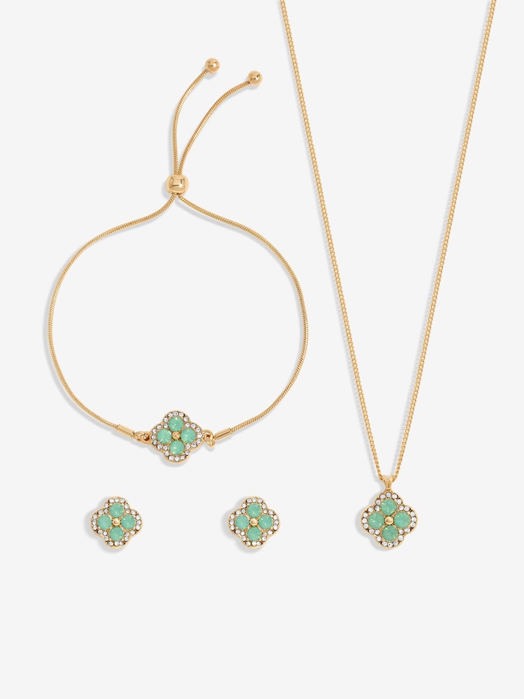 Jon Richard Gold Tone Green Clover Trio Set - Image 2 of 3 Jon Richard Gold Tone Green Clover Trio Set - Image 2 of 3