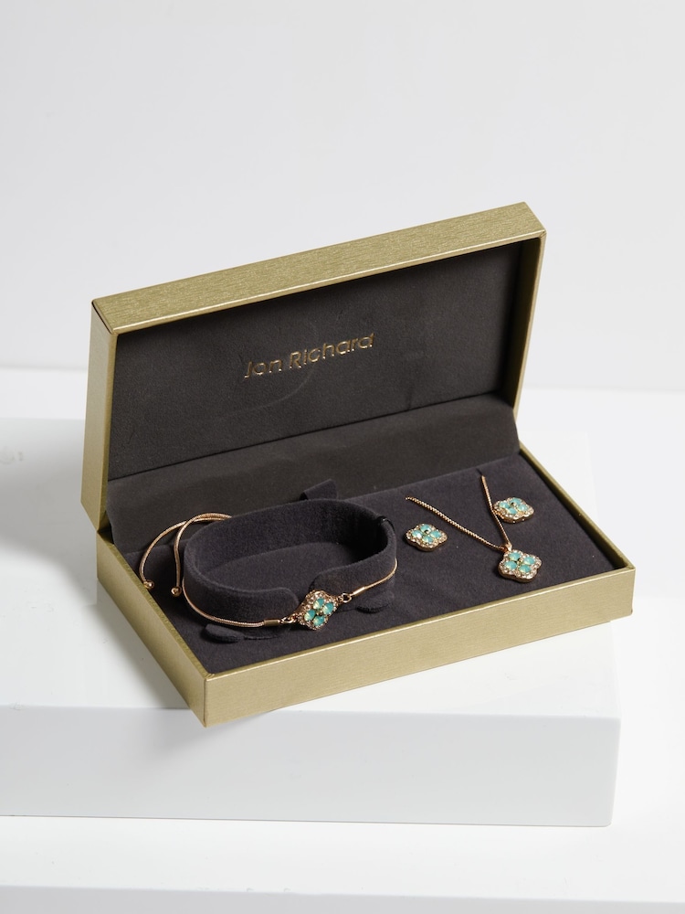Jon Richard Gold Tone Green Clover Trio Set - Image 3 of 3