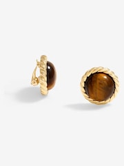 Jon Richard Gold Tone Tigers Eye Clip Earrings - Image 1 of 3