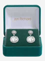 Jon Richard Silver Tone Cubic Zirconia Micro Pave Oval Drop Earrings - Image 1 of 3