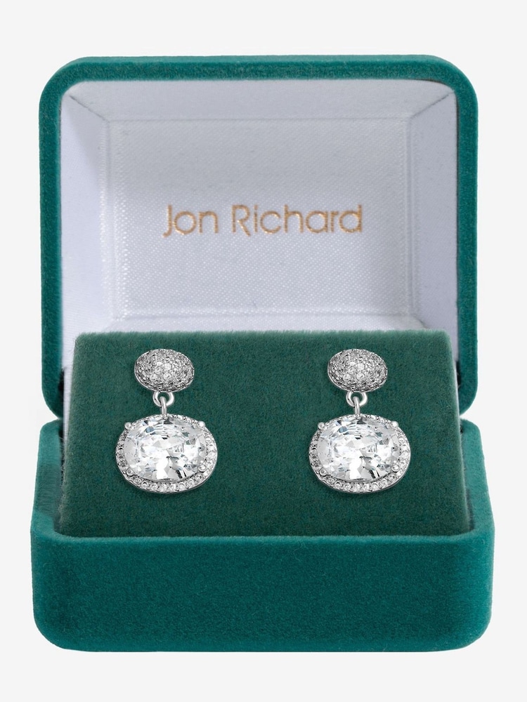 Jon Richard Silver Tone Cubic Zirconia Micro Pave Oval Drop Earrings - Image 1 of 3