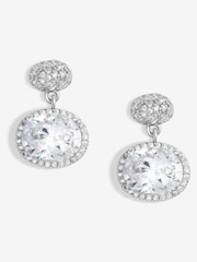 Jon Richard Silver Tone Cubic Zirconia Micro Pave Oval Drop Earrings - Image 2 of 3