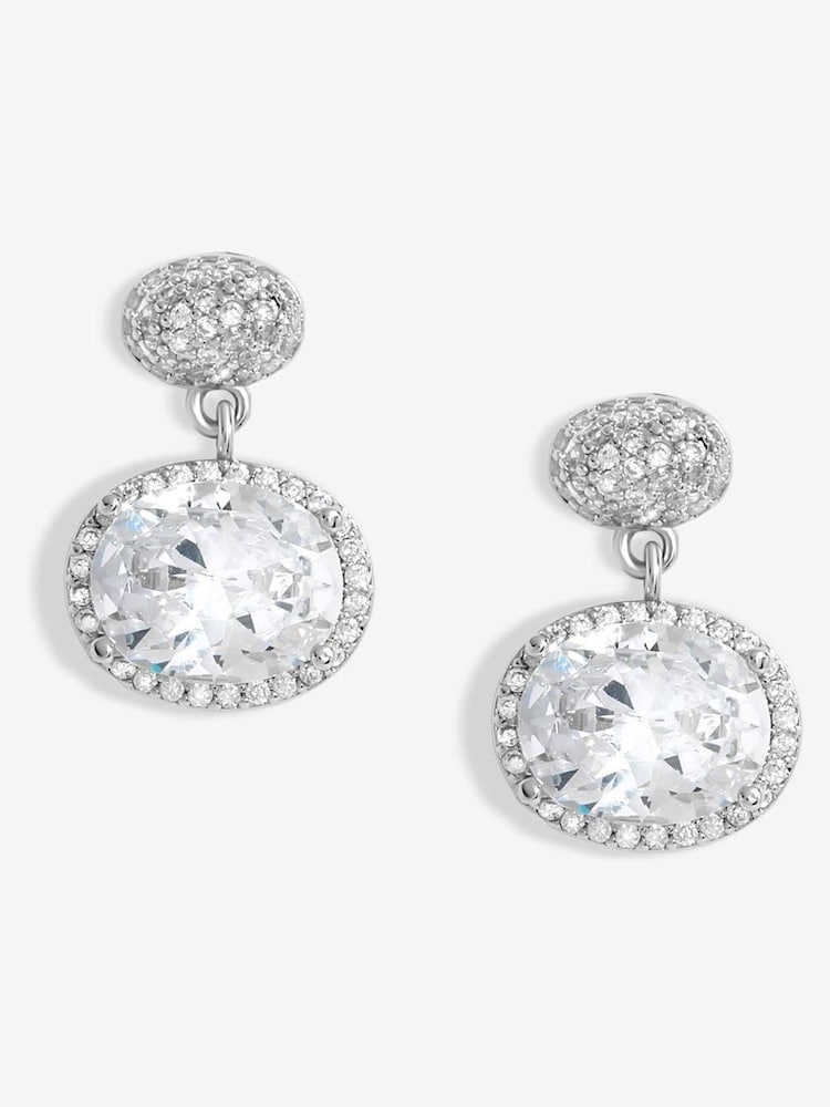 Jon Richard Silver Tone Cubic Zirconia Micro Pave Oval Drop Earrings - Image 2 of 3