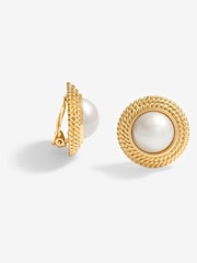 Jon Richard Gold Tone Statement Pearl Dome Clip Earrings - Image 1 of 3
