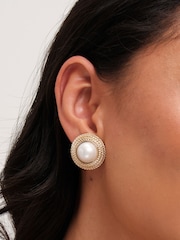 Jon Richard Gold Tone Statement Pearl Dome Clip Earrings - Image 2 of 3