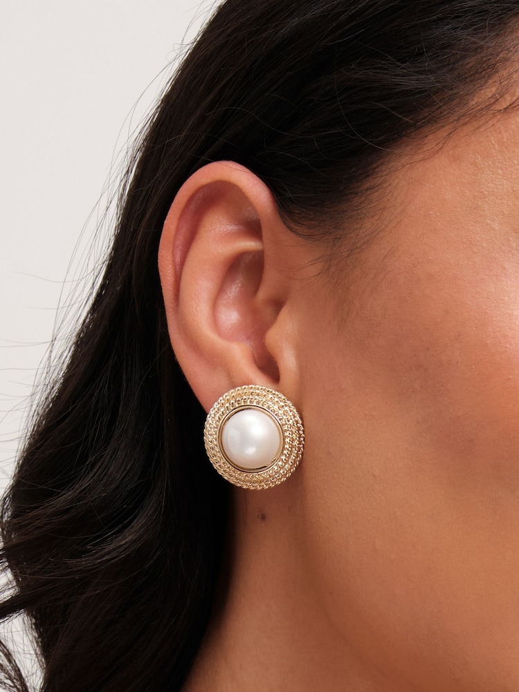 Jon Richard Gold Tone Statement Pearl Dome Clip Earrings - Image 2 of 3