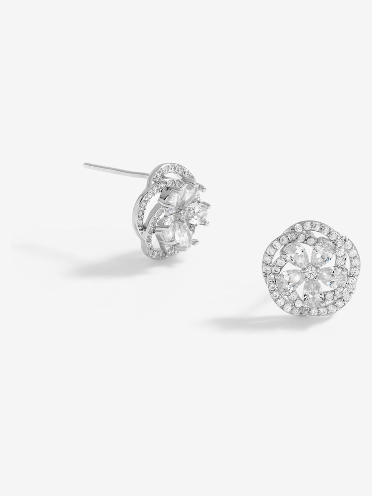 Jon Richard Silver Tone Cubic Zirconia Flower Stud Earrings - Image 1 of 3