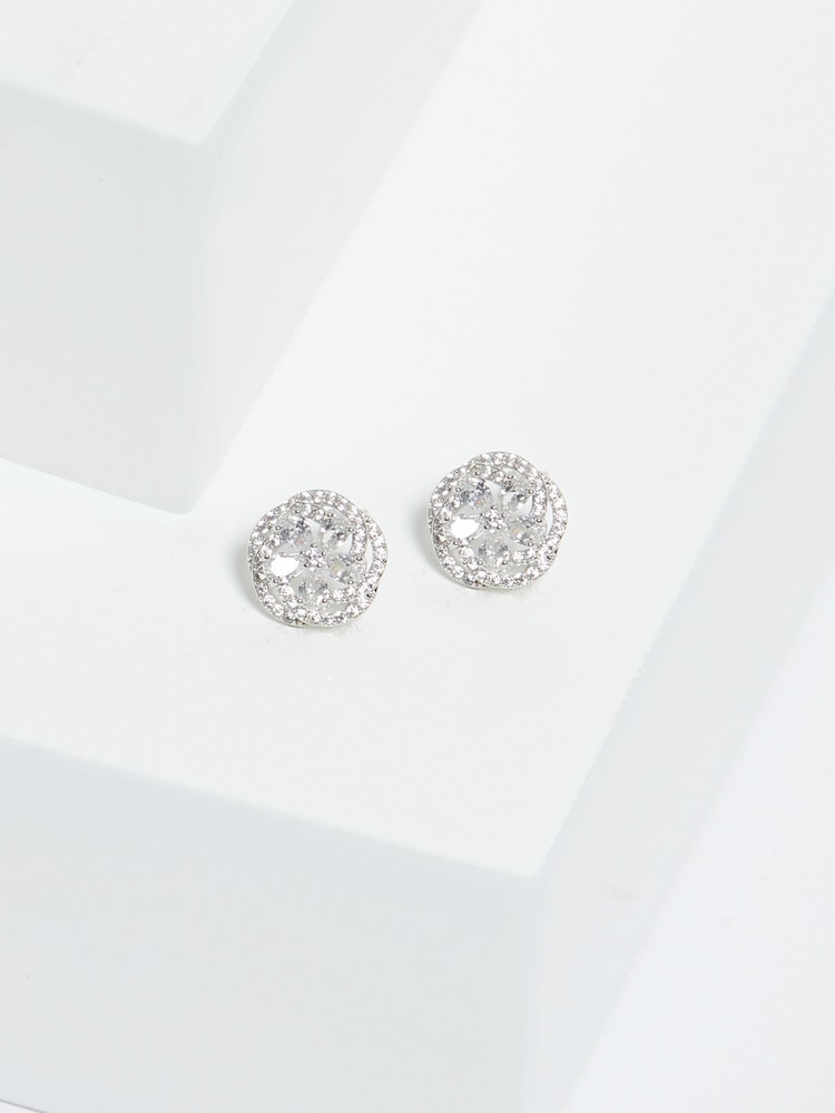 Jon Richard Silver Tone Cubic Zirconia Flower Stud Earrings - Image 2 of 3