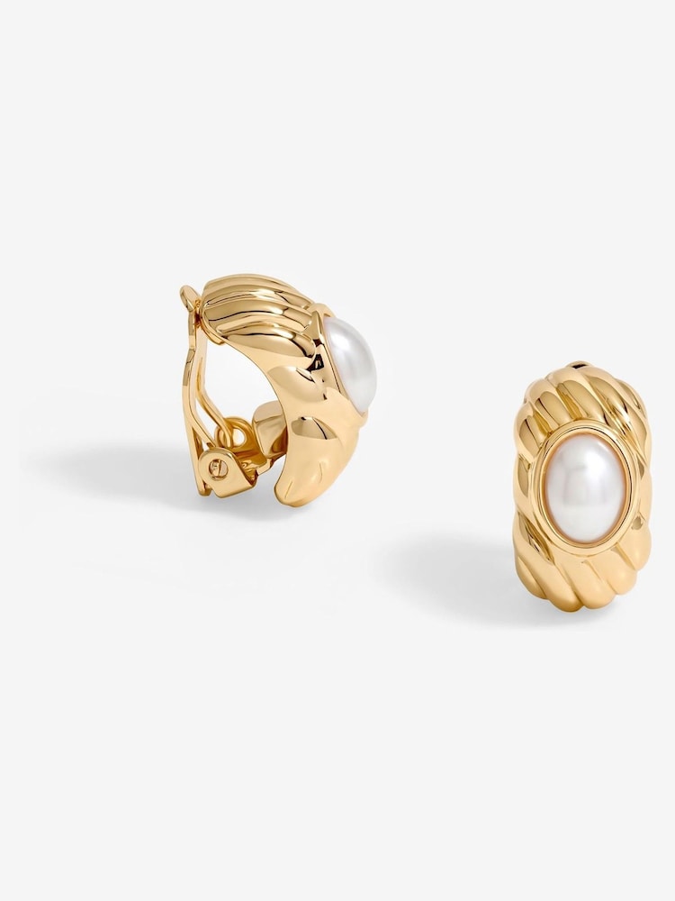 Jon Richard Gold Tone Ridge Pearl Clip Earrings - Image 1 of 1