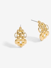 Jon Richard Gold Tone Cubic Zirconia And Polished Chain Hoops Earrings - Image 1 of 3