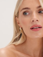 Jon Richard Gold Tone Cubic Zirconia And Polished Chain Hoops Earrings - Image 3 of 3