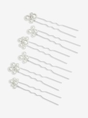 Jon Richard Silver Tone Graduated Pearl And Crystal Hair Clips 4 Pack - Image 1 of 3