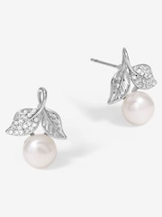 Jon Richard Silver Tone Leaf Cubic Zirconia And Pearl Earrings - Image 2 of 4