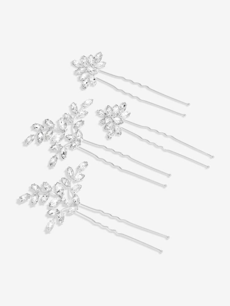 Jon Richard Silver Crystal Hair Pins 4 Pack - Image 1 of 3