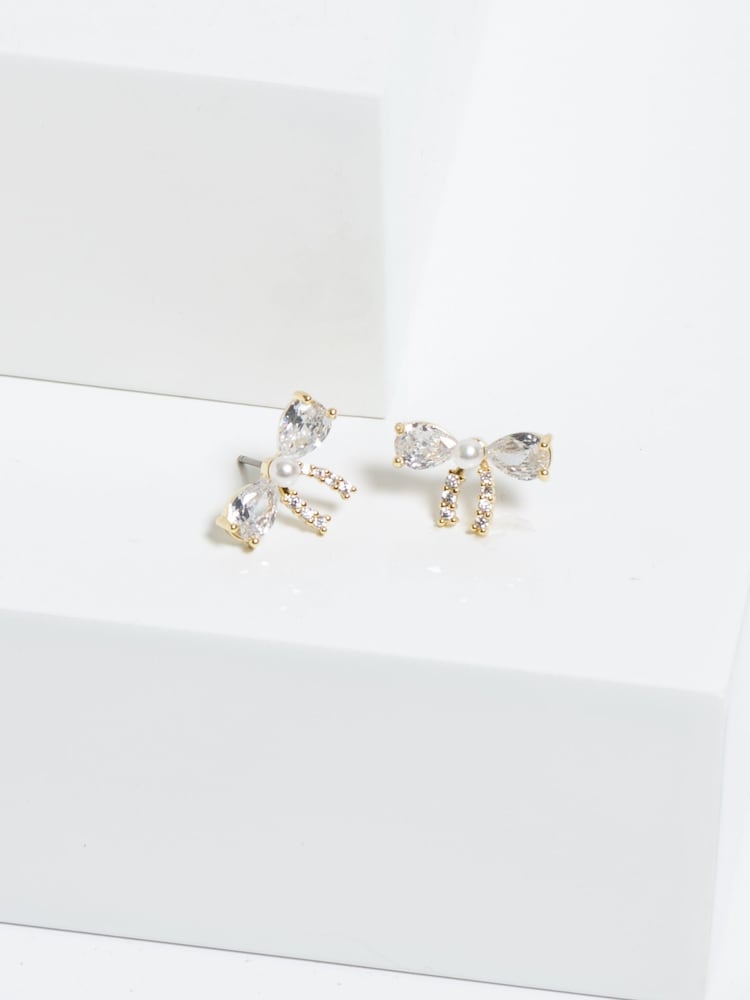 Jon Richard Gold Tone Cubic Zirconia And Pearl Bow Earrings - Image 2 of 3