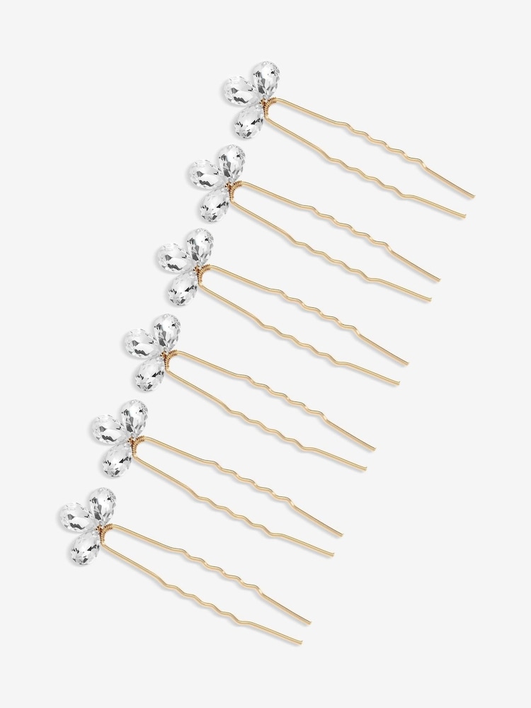 Jon Richard Gold Crystal Leaf Hair Pins - Image 1 of 1 Jon Richard Gold Crystal Leaf Hair Pins - Image 1 of 1