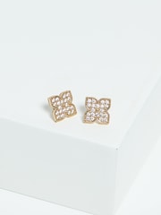 Jon Richard Gold Tone Pave Clover Stud Earrings - Image 1 of 5