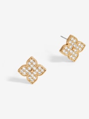 Jon Richard Gold Tone Pave Clover Stud Earrings - Image 2 of 5
