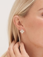 Jon Richard Gold Tone Pave Clover Stud Earrings - Image 4 of 5