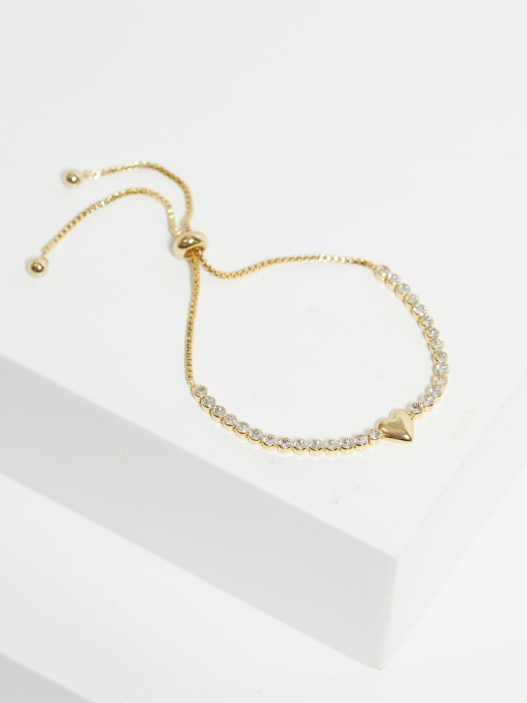 Jon Richard Gold Tone Polsihed Heart And Crystal Toggle Bracelet - Image 1 of 3