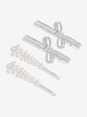 Jon Richard Silver Pearl Bow And Floral Hair Slides Pack Of 4 - Image 1 of 2