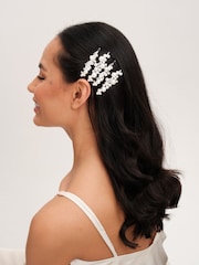 Jon Richard Silver Pearl Bow And Floral Hair Slides Pack Of 4 - Image 2 of 2