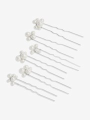 Jon Richard Silver Graduated Pearl Hair Slides 6 Pack - Image 1 of 4
